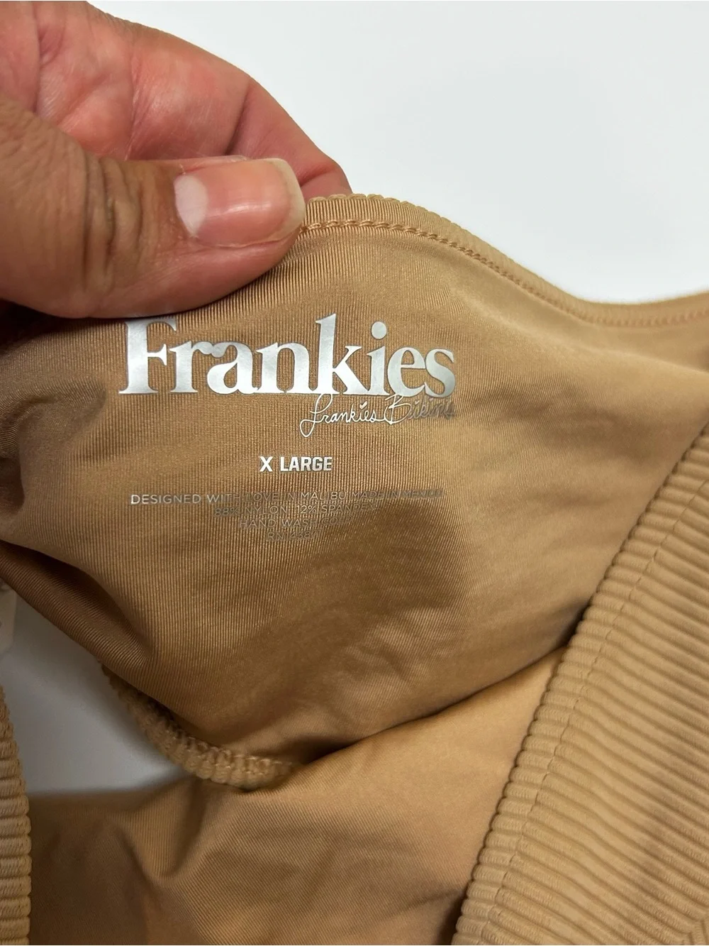 NWT Frankies Bikinis Jenna Ribbed Bandeau Bikini Set Sand XL — High Rise Cheeky